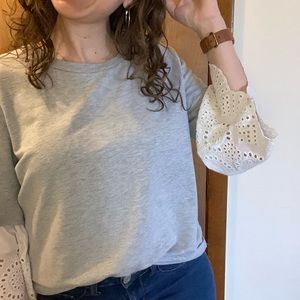 Gray Blouse with White Laced Sleeves